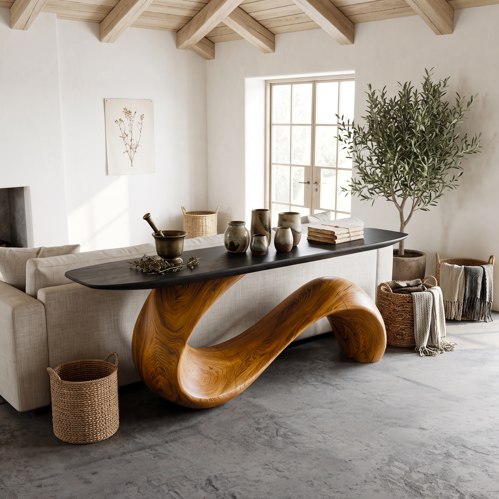 Midcentury Sculptural Console Table Entryway