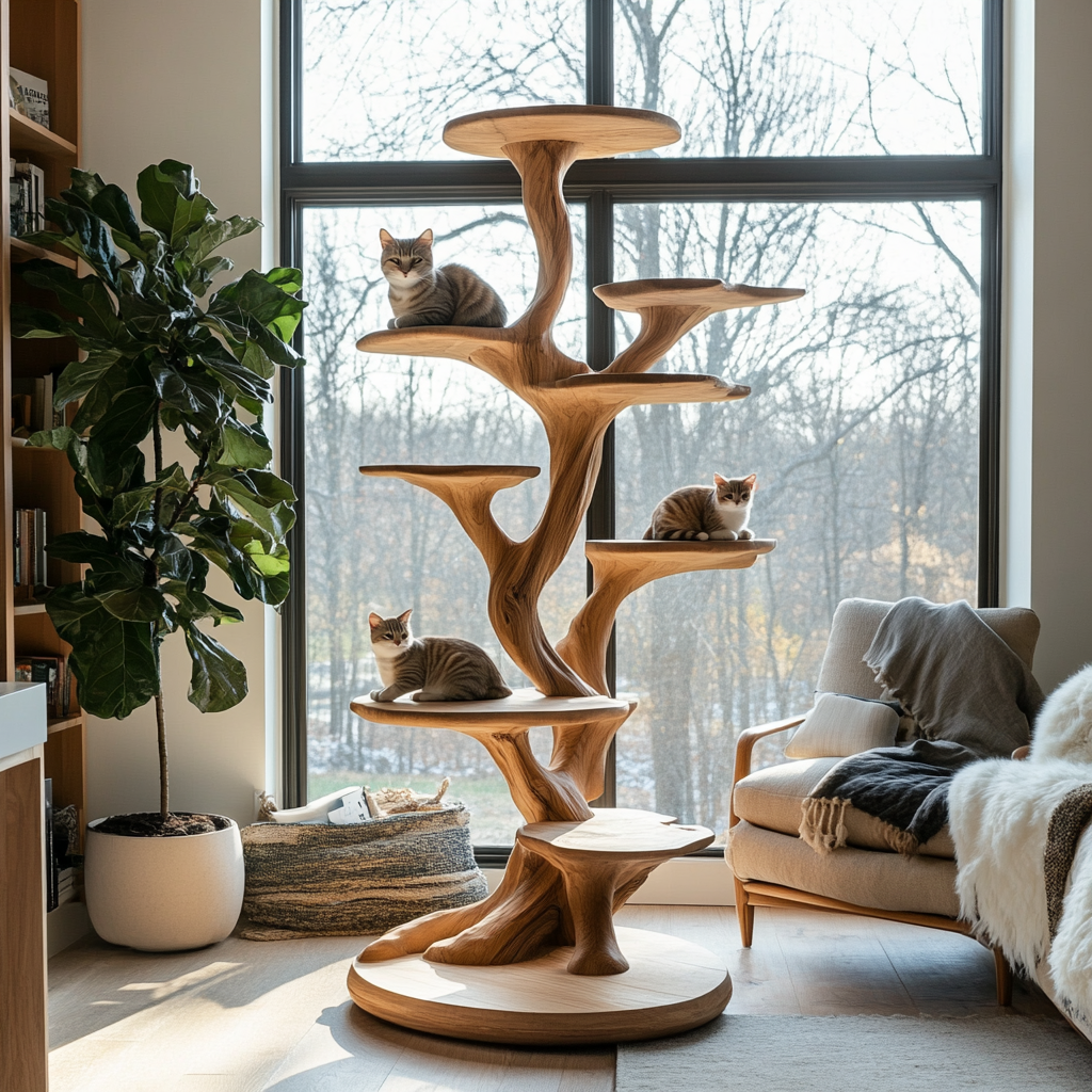 Silvae Sculpted Solid Wood Tree-Inspired Cat Tree Shelf