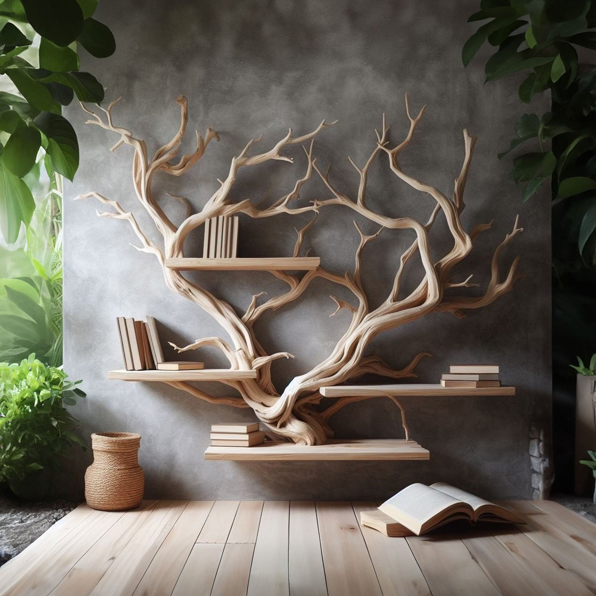 Rustic Tree Bookshelf Driftwood Wall Shelf Bookshelf Home Office Decor